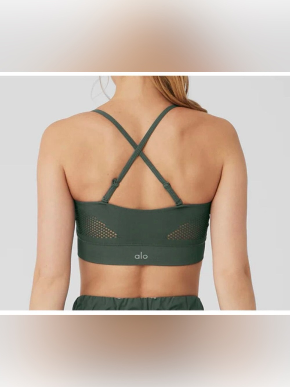 ALO Yoga Black Seamless Open‎ Air Bandeau Bra Cross-Back Sports Bra with Mesh